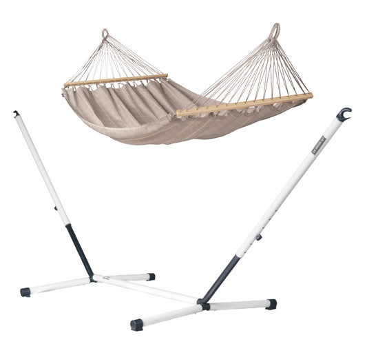 Nautico Outdoor Spreader Bar Almond - Doppel-Stabhängematte Outdoor mit Gestell aus pulverbeschichtetem Stahl