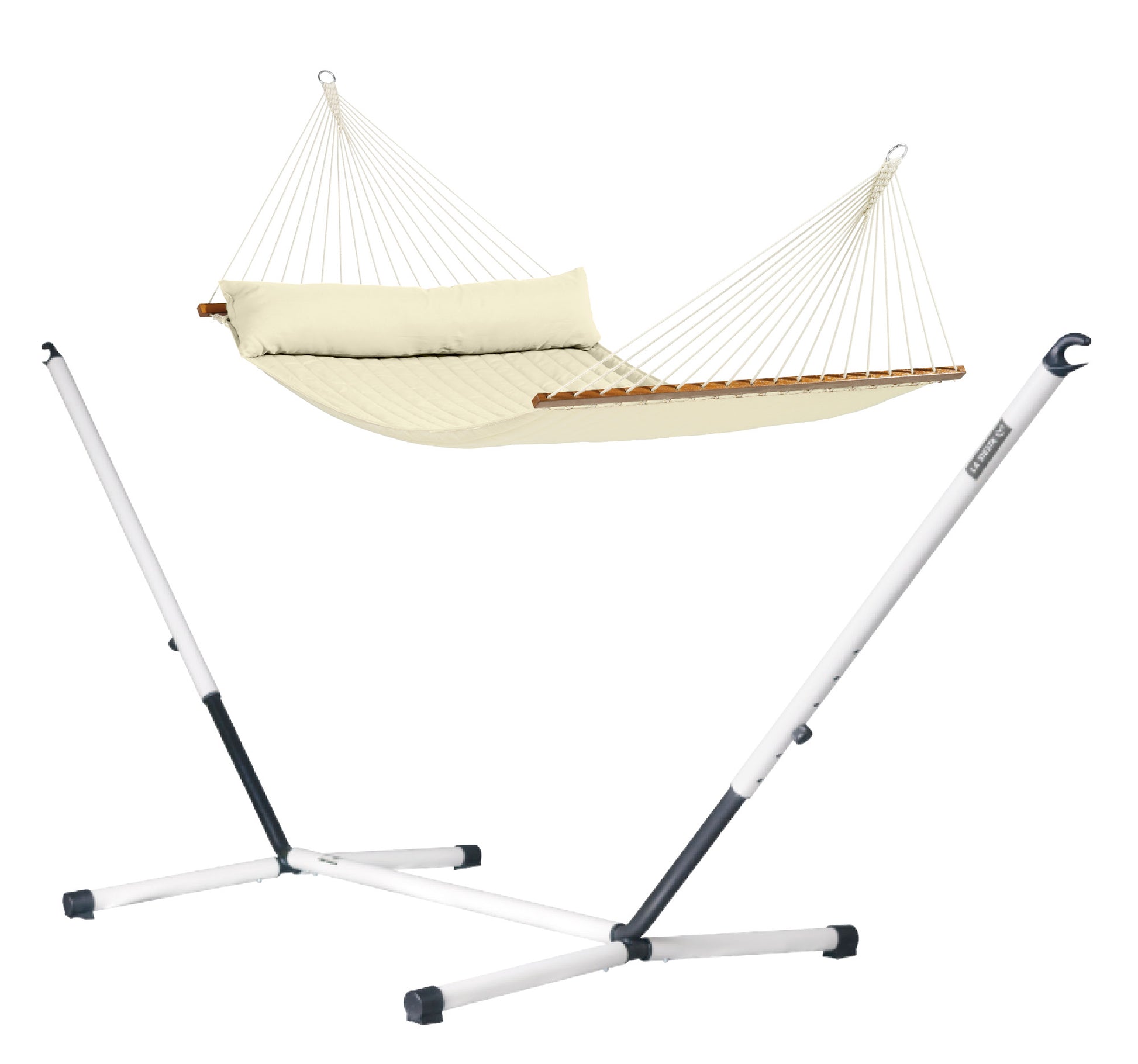 Nautico Outdoor Spreader Bar Vanilla - Gefütterte Kingsize-Stabhängematte Outdoor mit Gestell aus pulverbeschichtetem Stahl