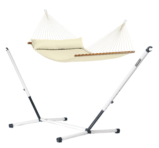 Nautico Outdoor Spreader Bar Vanilla - Gefütterte Kingsize-Stabhängematte Outdoor mit Gestell aus pulverbeschichtetem Stahl