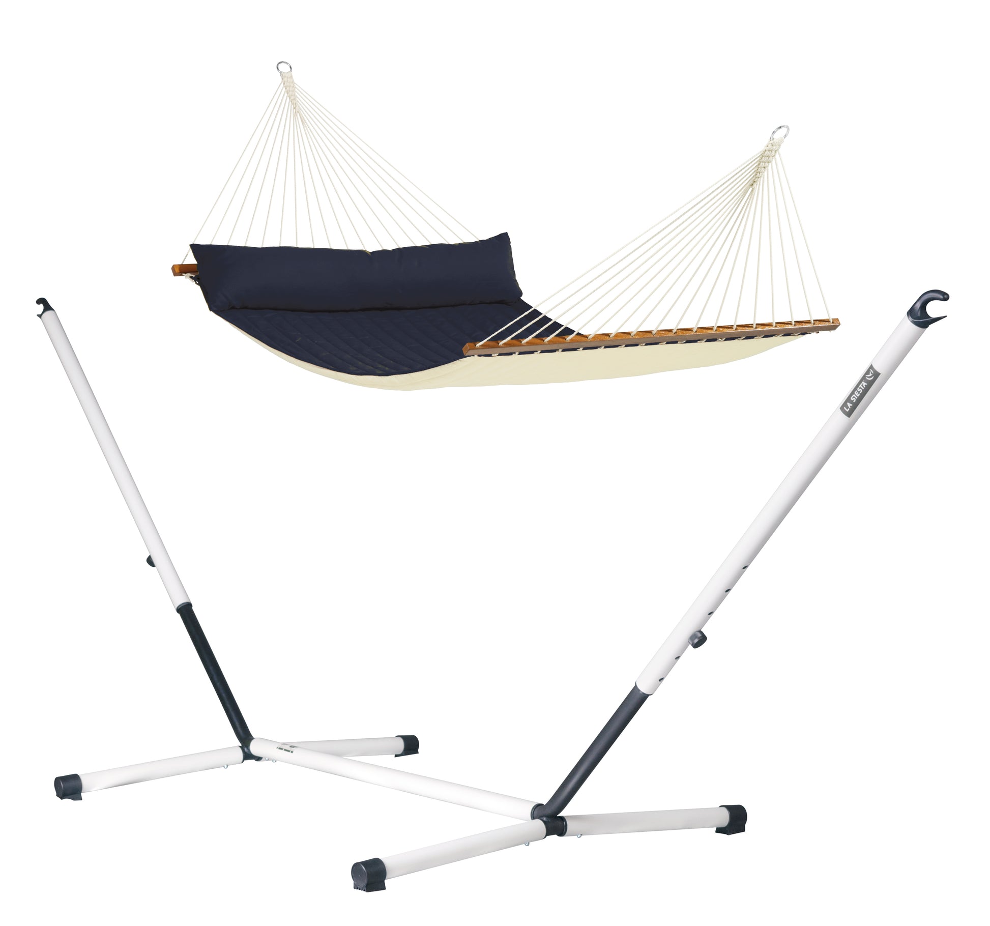 Nautico Outdoor Spreader Bar Navy Blue - Gefütterte Kingsize-Stabhängematte Outdoor mit Gestell aus pulverbeschichtetem Stahl